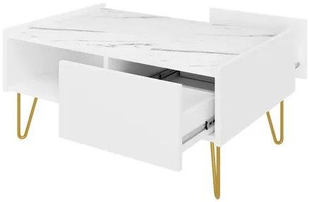 Konferenčný stolík Animere White AL97, Farby:: biela / biela + mramor bianco