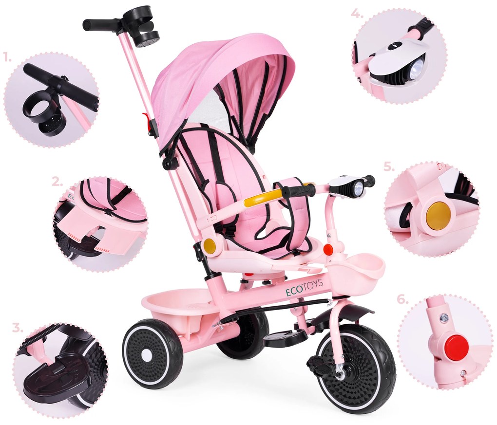 Trojkolka 2 v 1 S otočným sedadlom, ružová - ECOTOYS