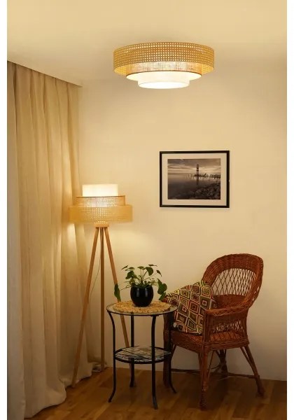 Brilagi - Stojacia lampa CEDAR LUNETA 1xE27/15W/230V ratan/hnedá/krémová