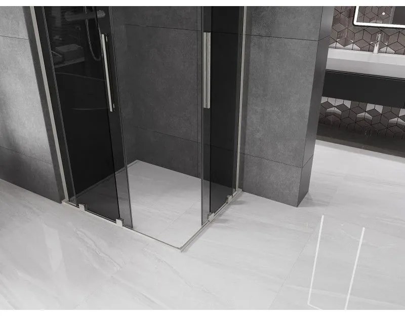 Mexen Velar L Duo, sprchový kút s posuvnými dverami 100 x 90 cm, 8mm šedé sklo, brúsená oceľ, 871-100-090-02-43-97