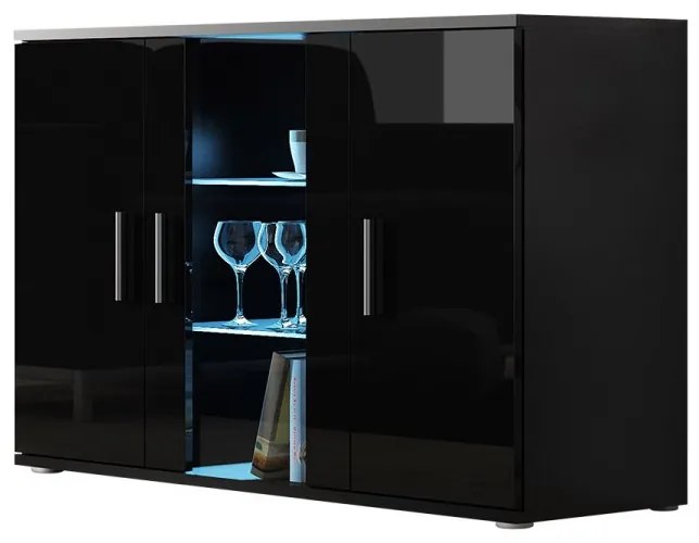 Komoda Boho B7, Osvetlenie: osvetlenie LED modré, Farby: dub lefkas / dub lefkas + čierna