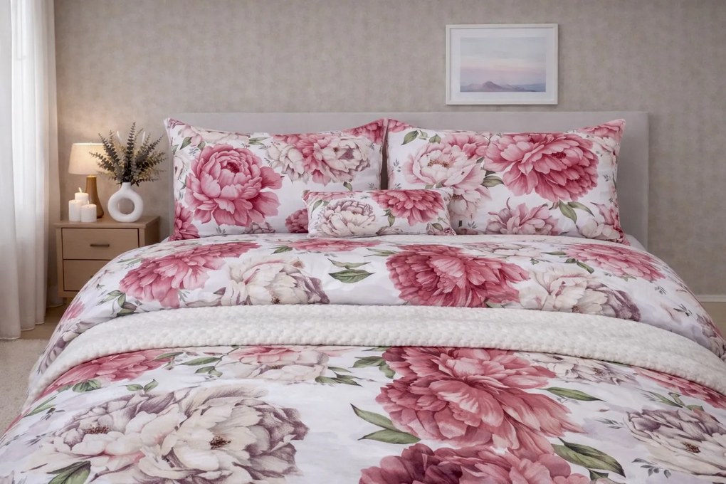 INTERMEDIC SKMaľovaná Magnólia– bavlnené obliečky 140x200/70x90 cm, 100% bavlna, zips