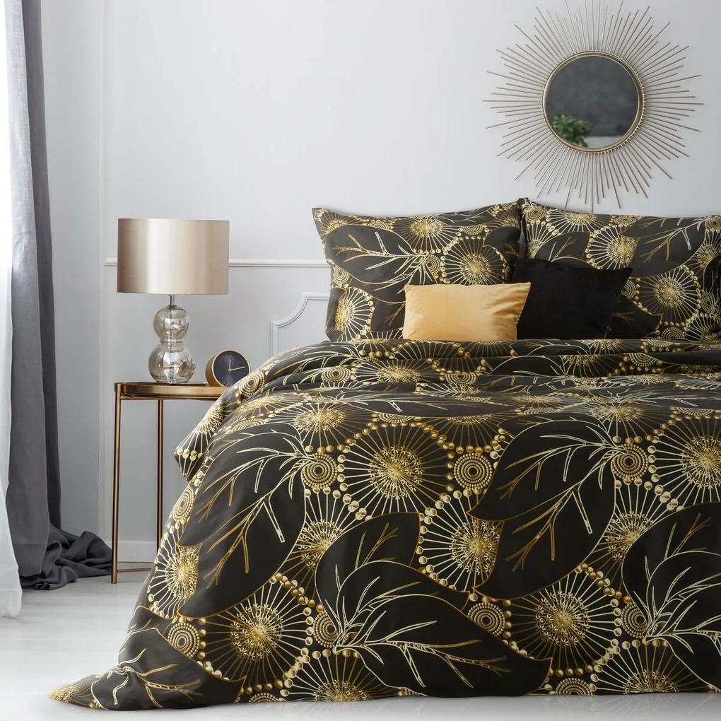 DomTextilu Luxusné čierne bavlnené posteľné obliečky so zlatým abstraktným vzorom 3 časti: 1ks 200x220 + 2ks 70 cmx80 Čierna 44584-208362