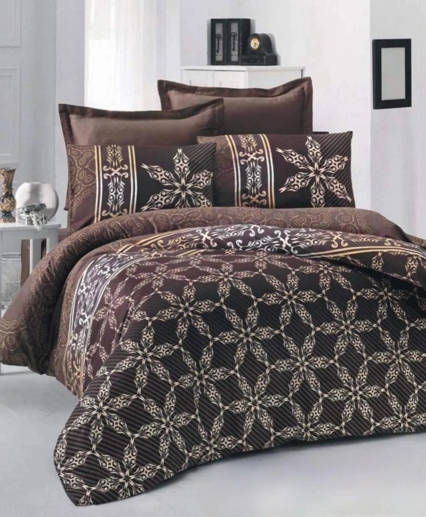 Obliečky bavlnený satén Alisa Hnedá TiaHome - 1x Vankúš 90x70cm, 1x Paplón 140x200cm