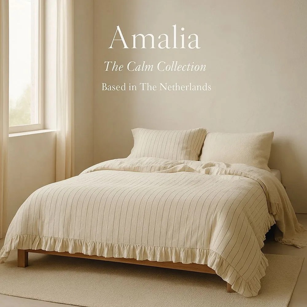 Béžové obliečky na dvojlôžko/predĺžené z bavlny Renforcé 240x220 cm Amalia Striped – Mila Home Luxury