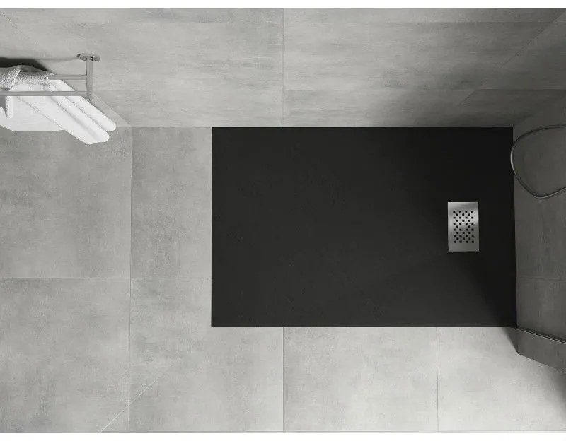 Mexen Hugo, obdĺžniková sprchová vanička SMC 130 x 80 cm, čierna, oceľová krytka, 42708013-X