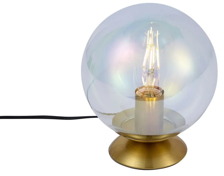Stolná lampa Art Deco mosadzná s dymovým dúhovým sklom - Pallon