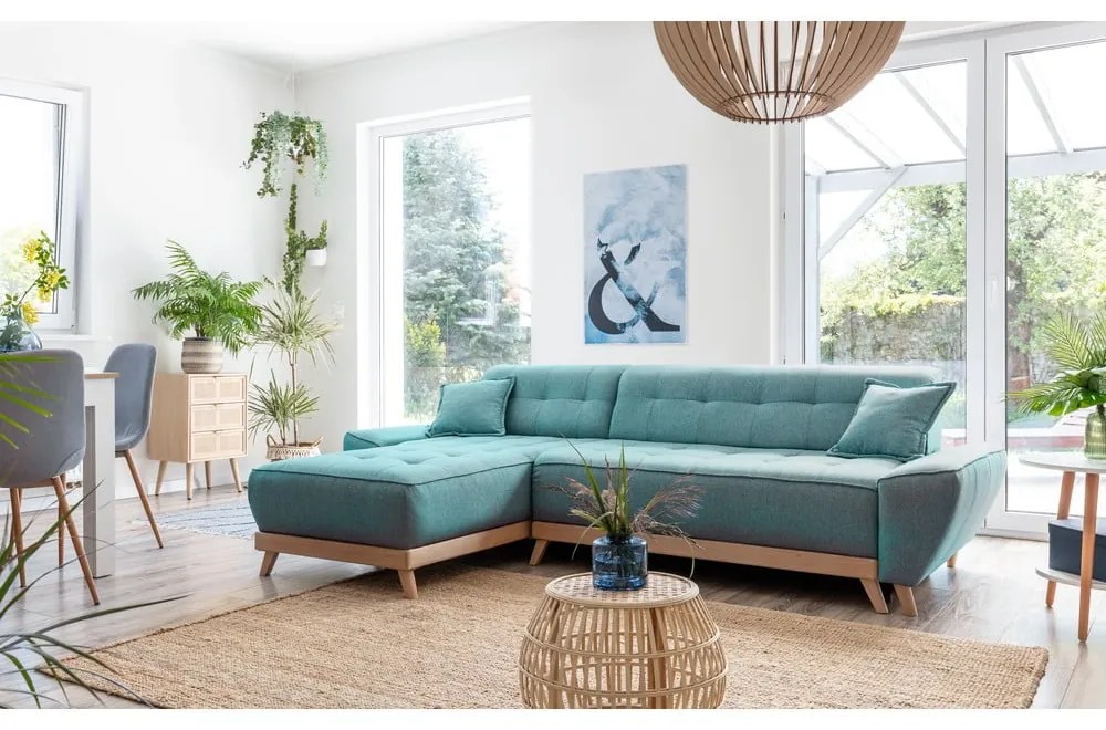 Tyrkysovomodrá rozkladacia rohová pohovka (variabilná) Dazzling Daisy – Miuform