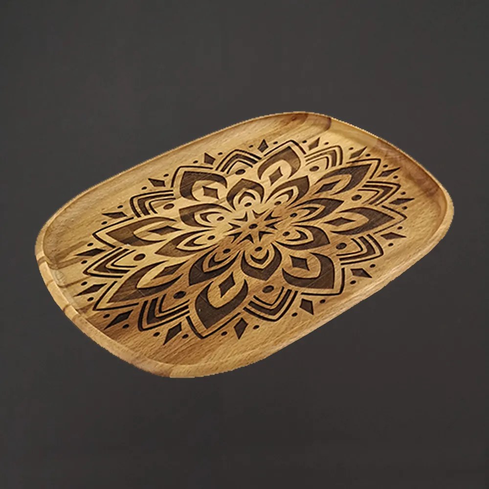 AMADEA Drevený servírovací podnos mandala, masívne drevo, 25 cm