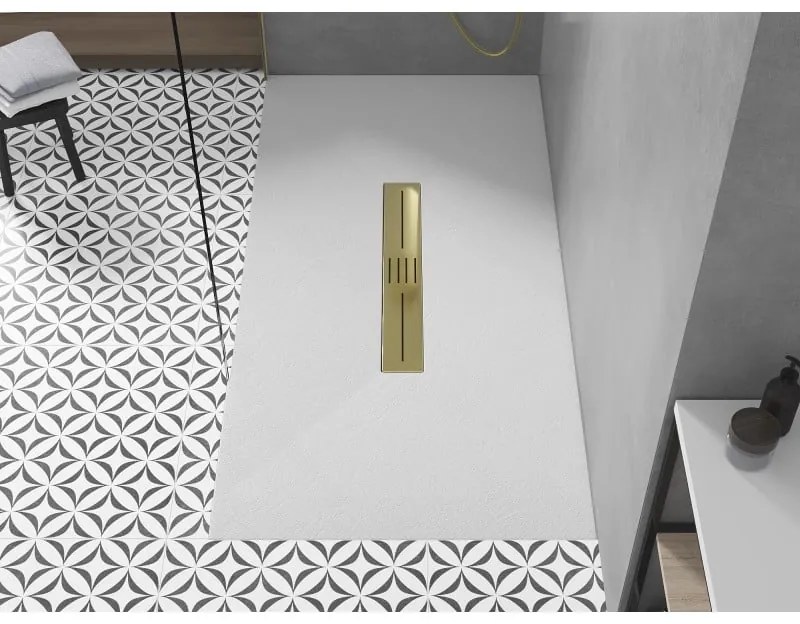 Mexen Toro, SMC obdĺžniková sprchová vanička 200 x 70 cm, biela, zlatá krytka, 43107020-G