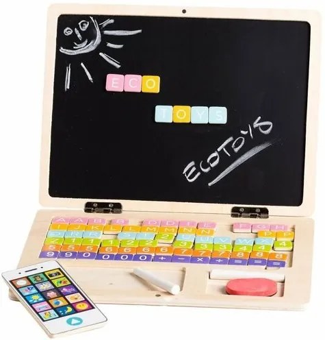 Ecotoys Drevený notebook s magnetickým monitorom, 30 x 22 x 22 cm