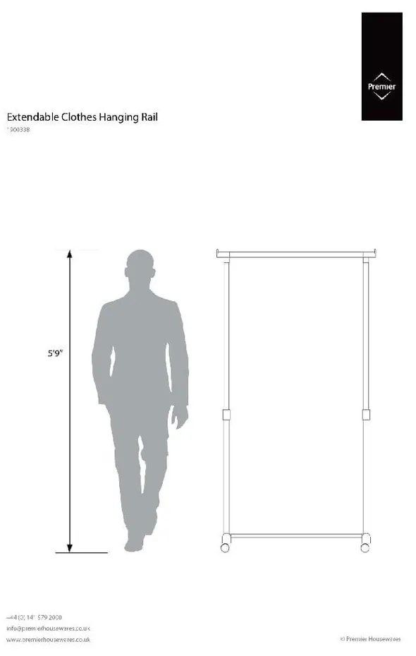 Kovový teleskopický/pojazdný stojan na oblečenie v striebornej farbe – Premier Housewares