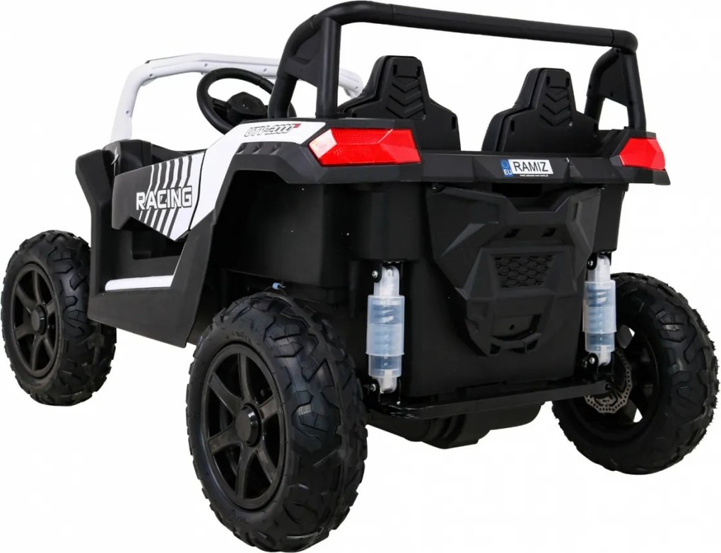 Ramiz Detská bugina ATV Strong Racing pre 2 deti biela + bezkefkový motor + nafukovacie kolesá + zvuky + LED