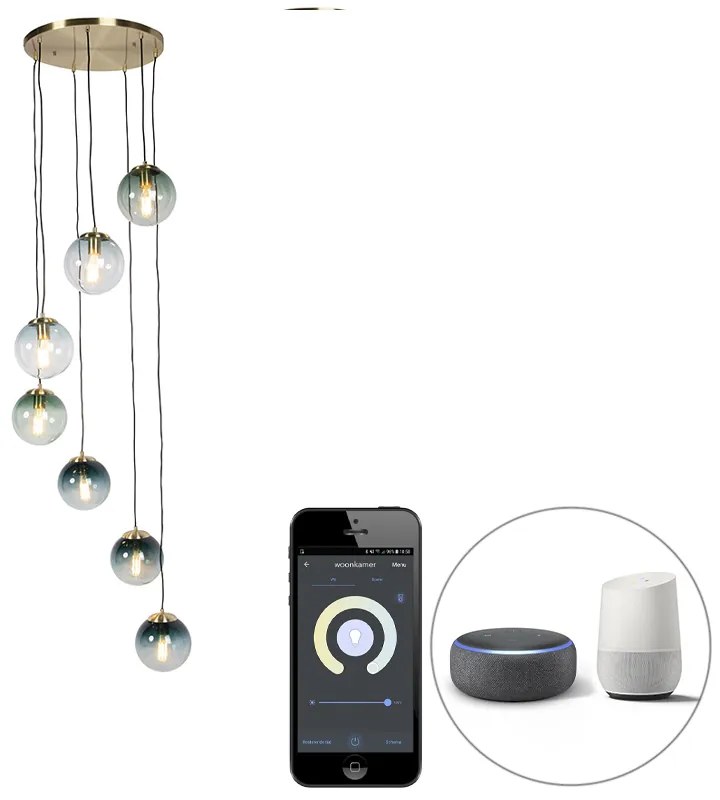 Inteligentné závesné svietidlo mosadz 7-žiarovkové vrátane Wifi ST64 - Pallon