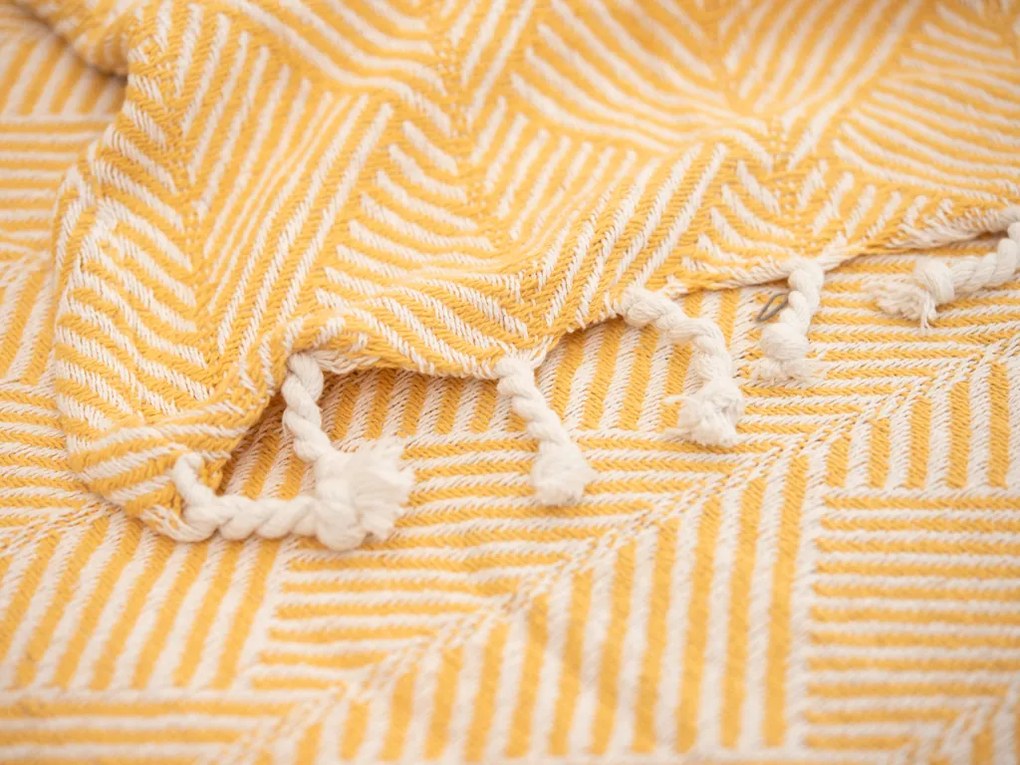 Plied z recyklovanej bavlny TAKE A PLAID 125x150 cm, žltý