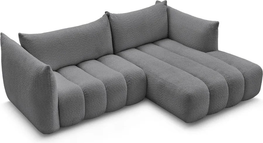 Sivá rohová pohovka z textílie buklé (pravý roh/s leňoškou) Azra – Bobochic Paris