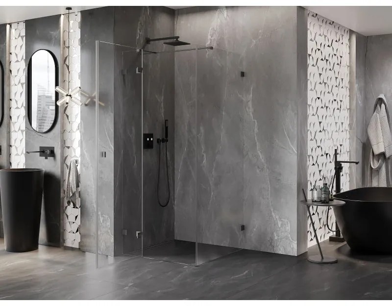 Mexen Lunar T, sklápací sprchový kút ľavý 110 x 110 cm, 8mm číre sklo, profil grafit brúsený, 834T-110-110-66-00-L