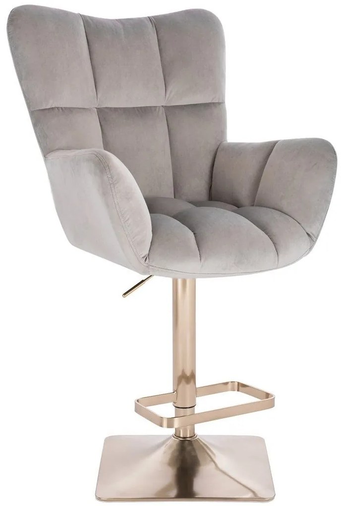 LuxuryForm DESIGN Barové kreslo AURORA VELUR na zlatej hranatej podstave - svetlo šedé