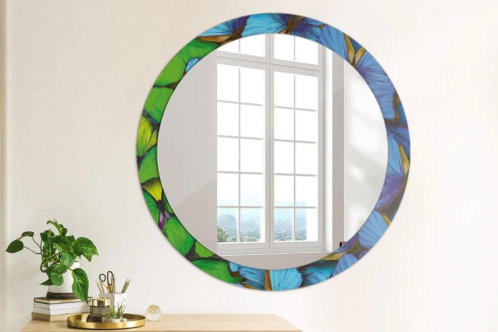 Okrúhle ozdobné zrkadlo Modrý a zelený motýľ fi 90 cm