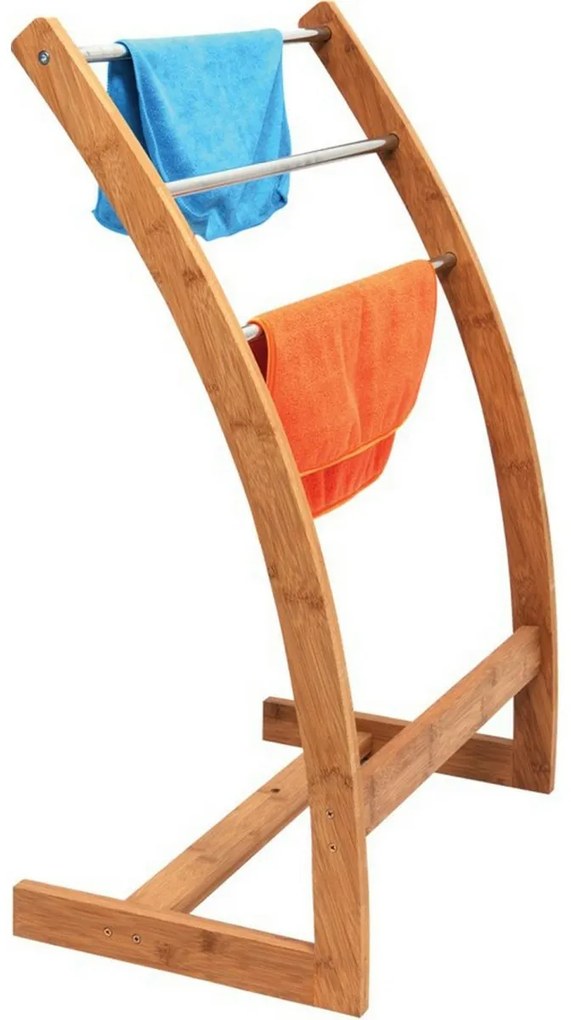MSV Bambusový stojan na uteráky 3 tyče 57 x 35 x 85 cm
