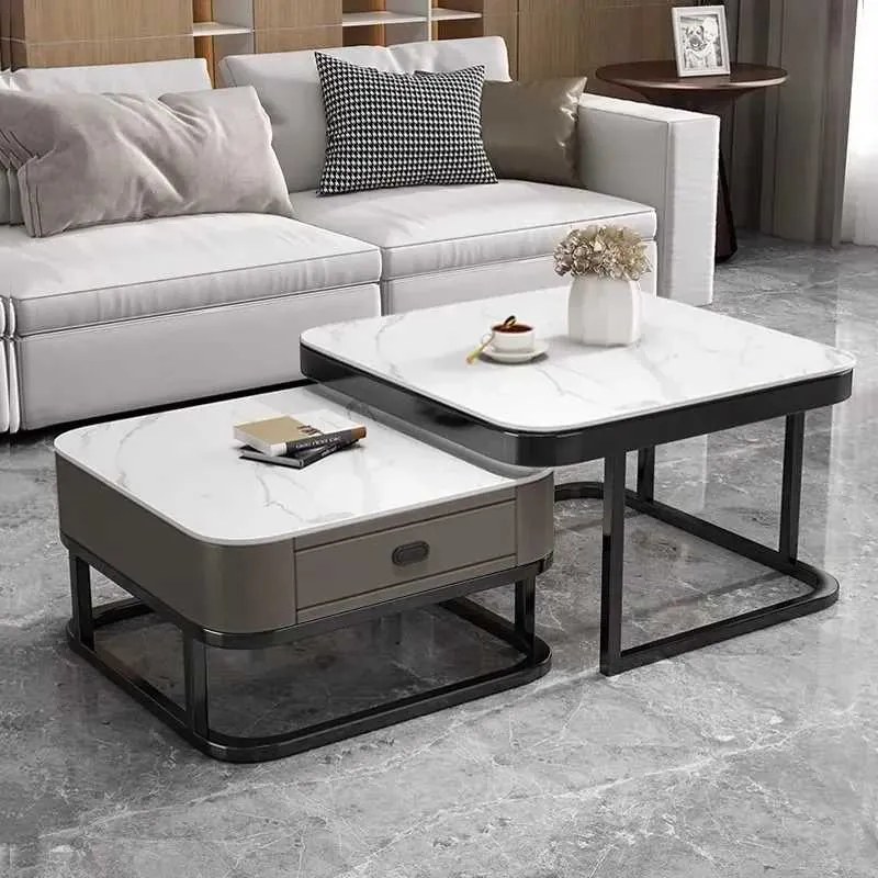 LuxuryForm DESIGN Konferenčný stolík ARAGON 70 × 70 / 60 × 60 cm – sivý / biely mramor (set 2 ks)