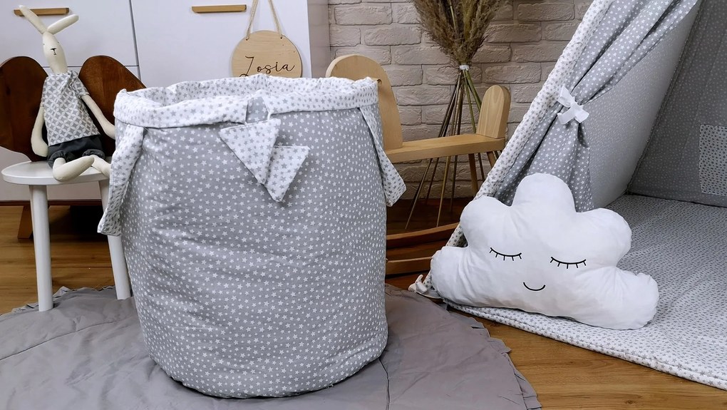 Detský kôš na hračky STARS - šedý/biely