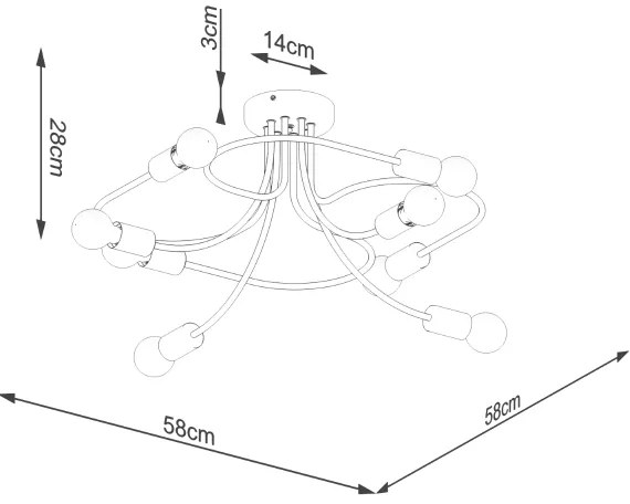 Sollux SL.1457 - Luster na tyči LEVAR 8xE27/15W/230V čierna
