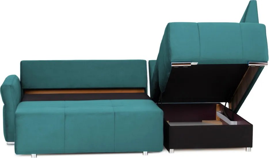 Rohová sedačka na trvalé spanie Island, petrolejová látka, pravý roh