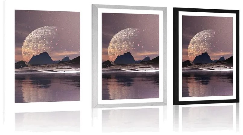 Plagát s paspartou futuristická krajina - 60x90 silver