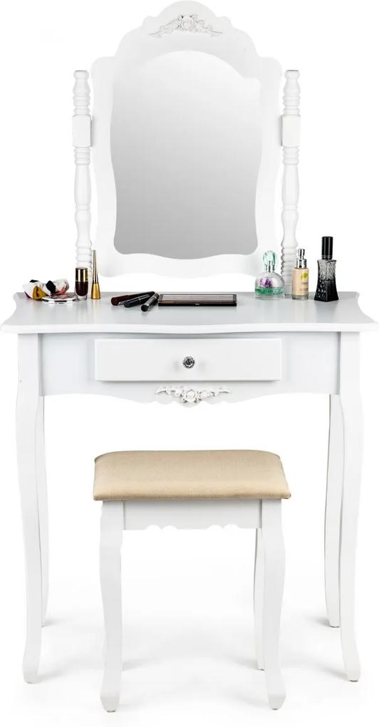 MODERNHOME Toaletný stolík so zrkadlom a stoličkou Rora biely