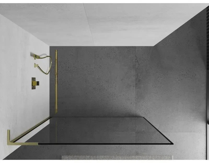 Mexen Kioto L, sprchová zástena Walk-In 60 x 200 cm, 8mm číre sklo čierny vzor, zlatý matný profil, 800-060-103-55-70
