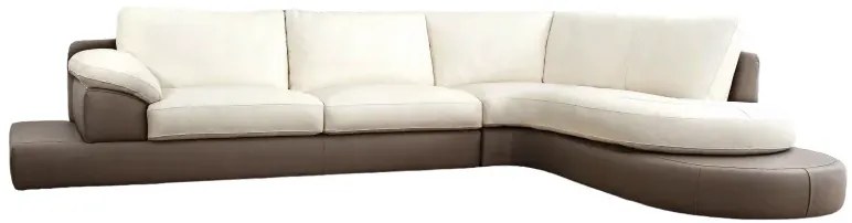 Kožená sedacia súprava CAPUCINE rohová, pravá, biela (bianco 309) / sv. hnedá (tortora 312)