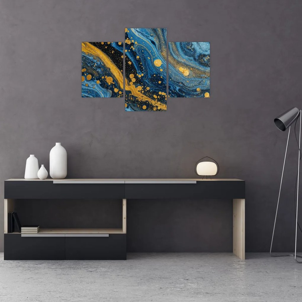 Obraz - Modrá abstrakcia so zlatom (90x60 cm)