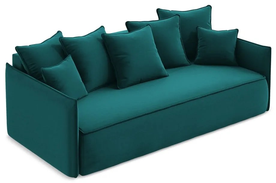 Tyrkysovomodrá zamatová rozkladacia/s úložným priestorom pohovka 225 cm Hula – Makamii