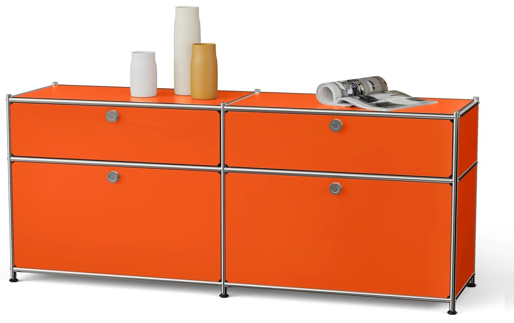 Kovová odkladacia skrinka »CN3« s výklopnými priečinkami a zásuvkami, oranžová