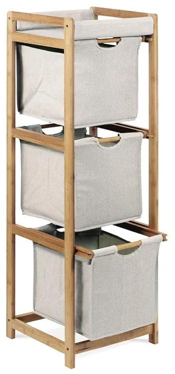 Komoda bambus, 3-zásuvková, látka sivá - DR-012-3