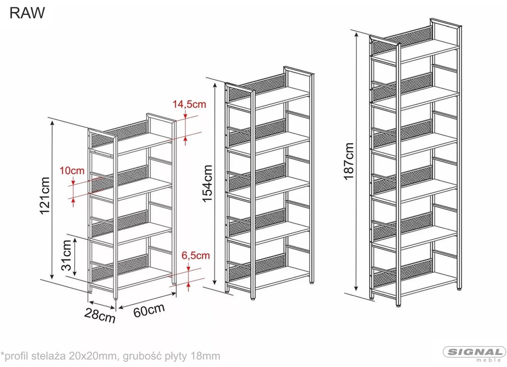 Regál Raw R6 187 cm černý mat/dub přírodní
