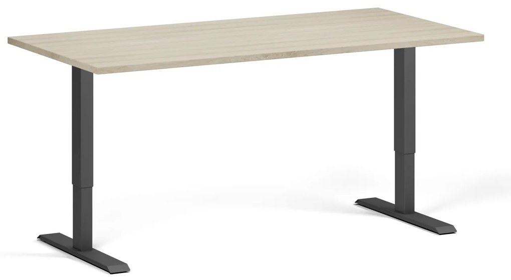 Výškovo nastaviteľný stôl, 160x80 cm, 2 motory, čierna podnož, dub prírodný