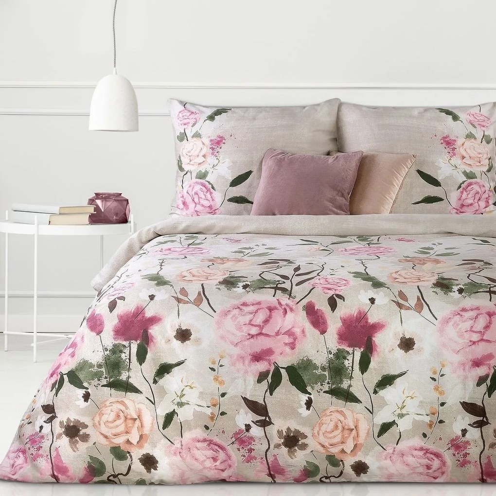 DomTextilu Béžovo ružové posteľné obliečky bavlnený satén s motívom ruží 3 časti: 1ks 160x200 + 2ks 70x80 Béžová 3 časti: 1ks 160x200 + 2ks 70x80 44567-208315