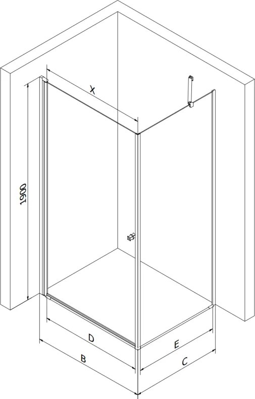 Mexen Pretoria, sprchovací kút 80 (dvere) x 110 (stena) cm, 6mm číre sklo, chrómový profil + biela sprchová vanička, 852-080-110-01-00-4010