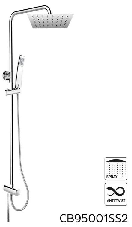 Mereo, Sprchový set s tyčou, hranatý, nerezová hlavová sprcha a trojpolohová ručná sprcha, MER-CB95001SS2