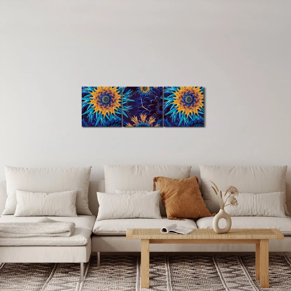 Obraz - 3D kvety (s hodinami) (90x30 cm)