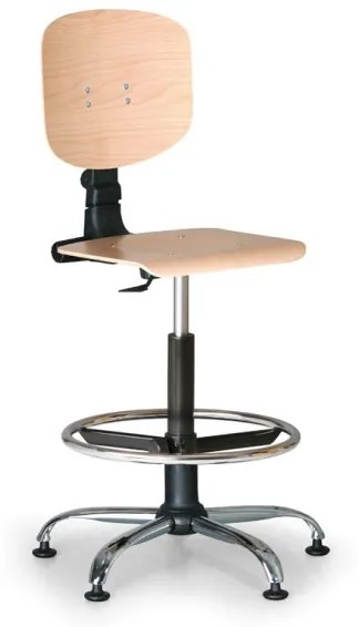 Antares Pracovná drevená stolička - oporný kruh, oceľový kríž