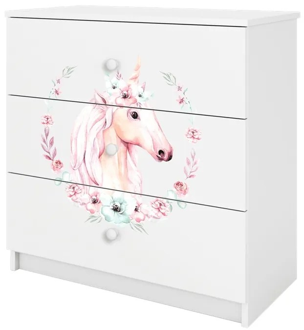 Detská komoda BABYDREAMS Jednorožec biela