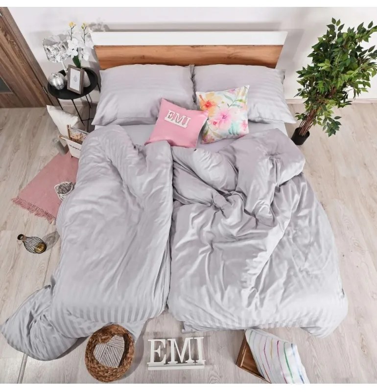 Sivé luxusné damaškové obliečky EMI, Predĺžený set jednolôžko obsahuje 1x 140x220 + 1x 70x90