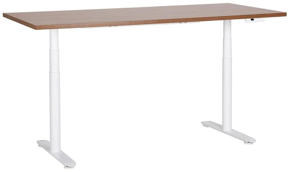 Elektricky nastaviteľný písací stôl 180 x 80 cm tmavé drevo/biela DESTINAS Beliani