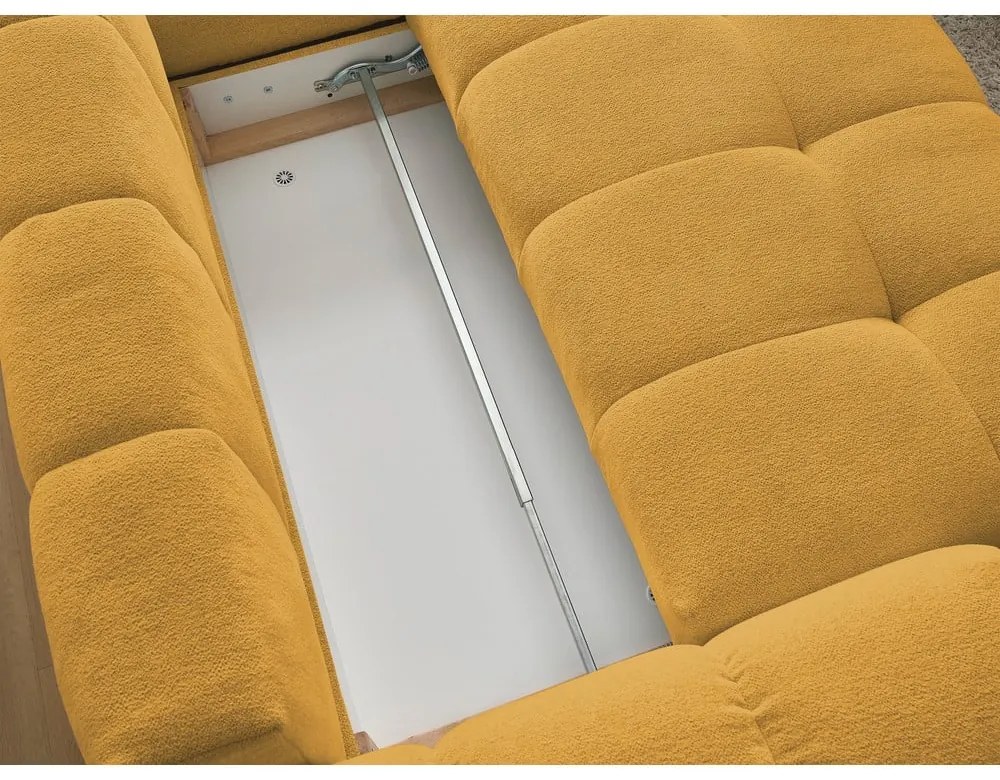 Ženilková rozkladacia/s úložným priestorom rohová pohovka v horčicovej farbe (pravý roh/do L) Everest – Bobochic Paris