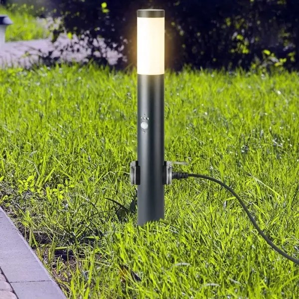 Vonkajšia lampa so senzorom a 2 zásuvkami 1xE27/60W/230V IP44 60cm antracit