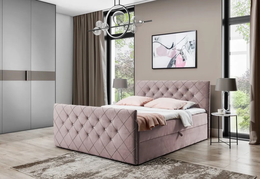 Čalúnená posteľ boxspring MALAGA + topper, 180x200, béžová