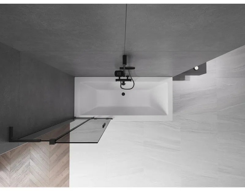 Mexen Velar L, 2-krídlová posuvná vaňová zástena 70 x 150 cm, 8mm šedé sklo, čierna matná, 896-070-003-41-70